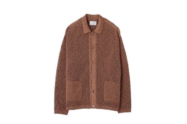 YOKE MESH KNITTED BUTTONED CARDIGAN(TANGERINE)