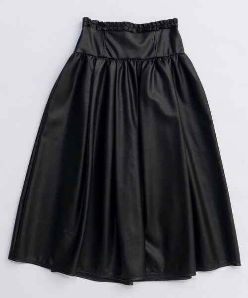 MAISON SPECIAL Waist Frill Vegan Leather Mid-length Skirt