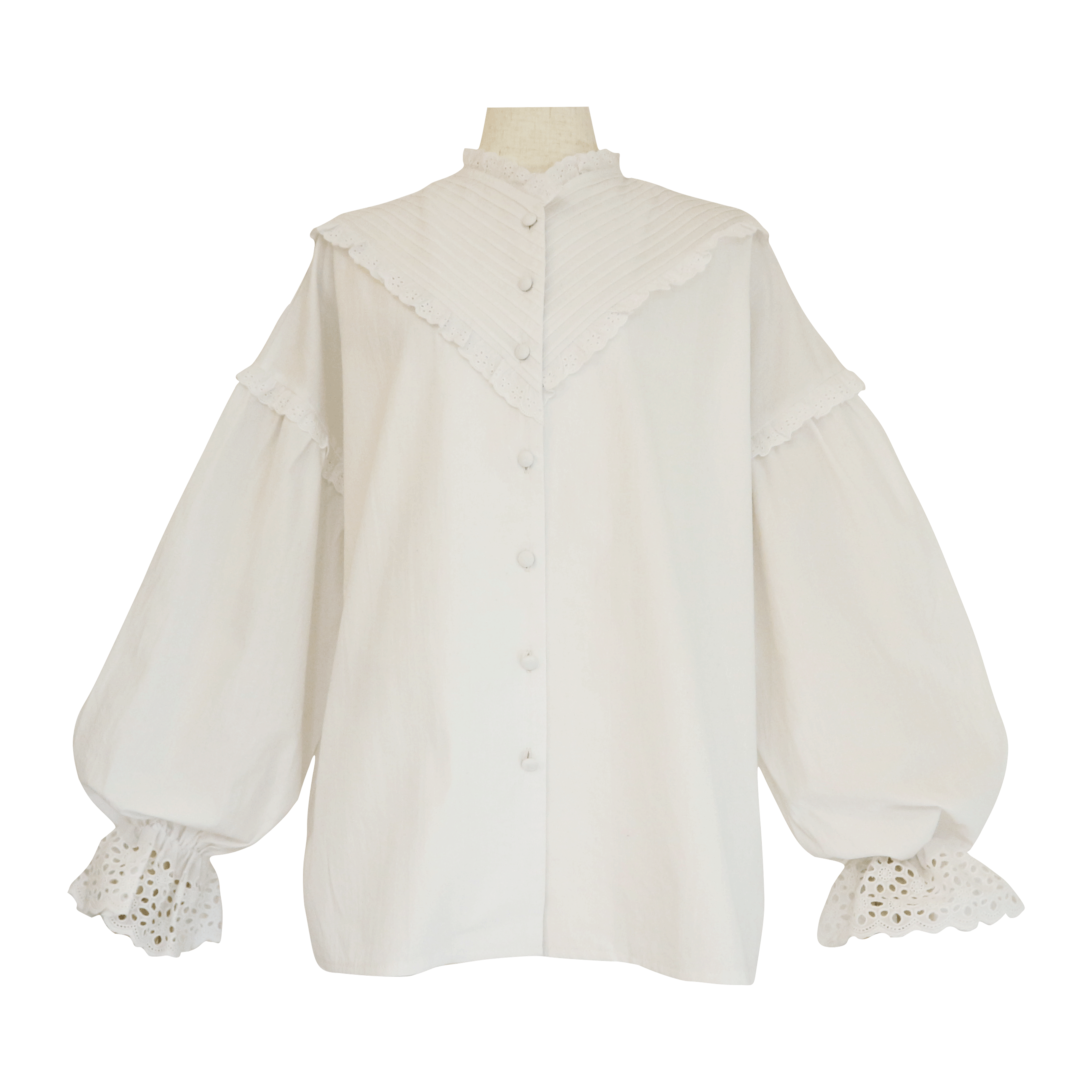 BayBee pin tuck frill blouse(white)