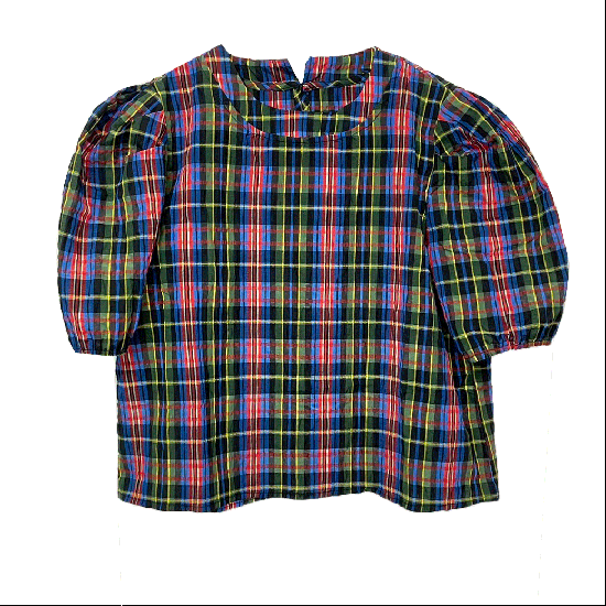 SAAAGEboutique タックスリーブチェックブラウス