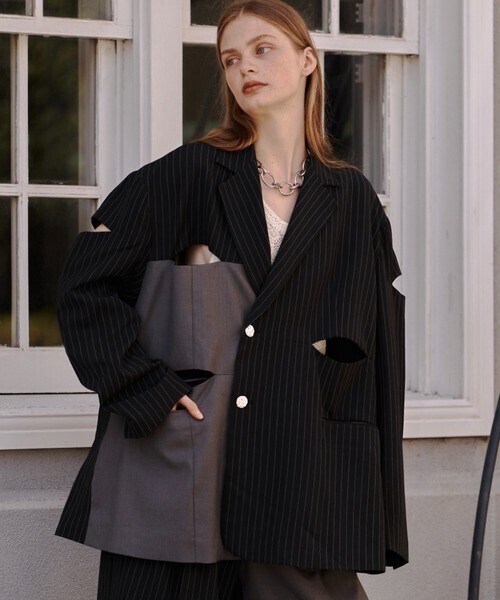 seyto Blocking cut out semi double tailored jacket