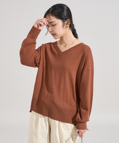 FREAK'S STORE ＜マシーンウォッシャブル＞シルク入り Vネックニットプルオーバー
