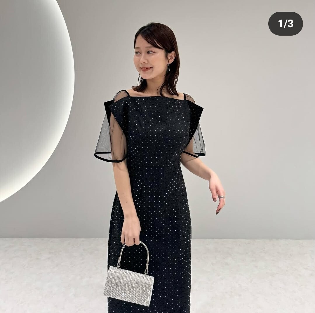 Leja 2WAY 花柄リボンドットストーンIラインドレス