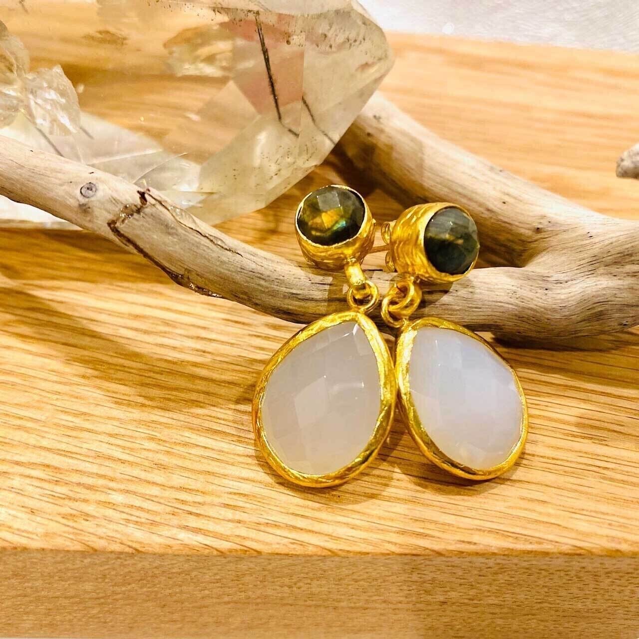 Mana Rosa Jewel ダブルストーンドロップピアス
