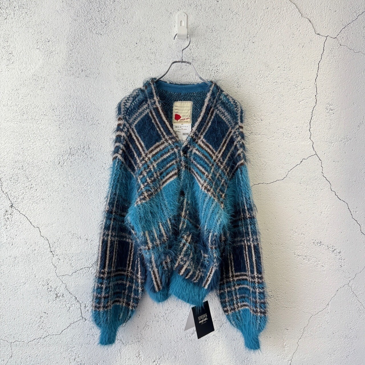 SEVESKIG Lustre Check Knit Cardigan / BLUE
