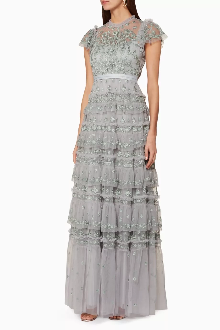 NEEDLE & THREAD Pistachio-Blue Embroidered Darcy Gown