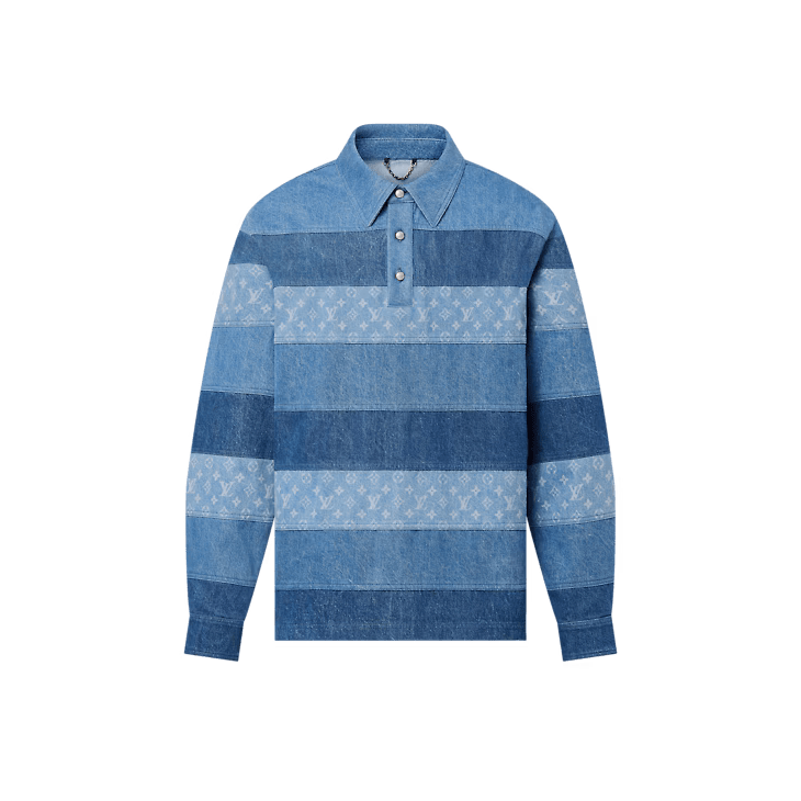 LOUIS VUITTON パッチワークロングスリーブデニムポロシャツ