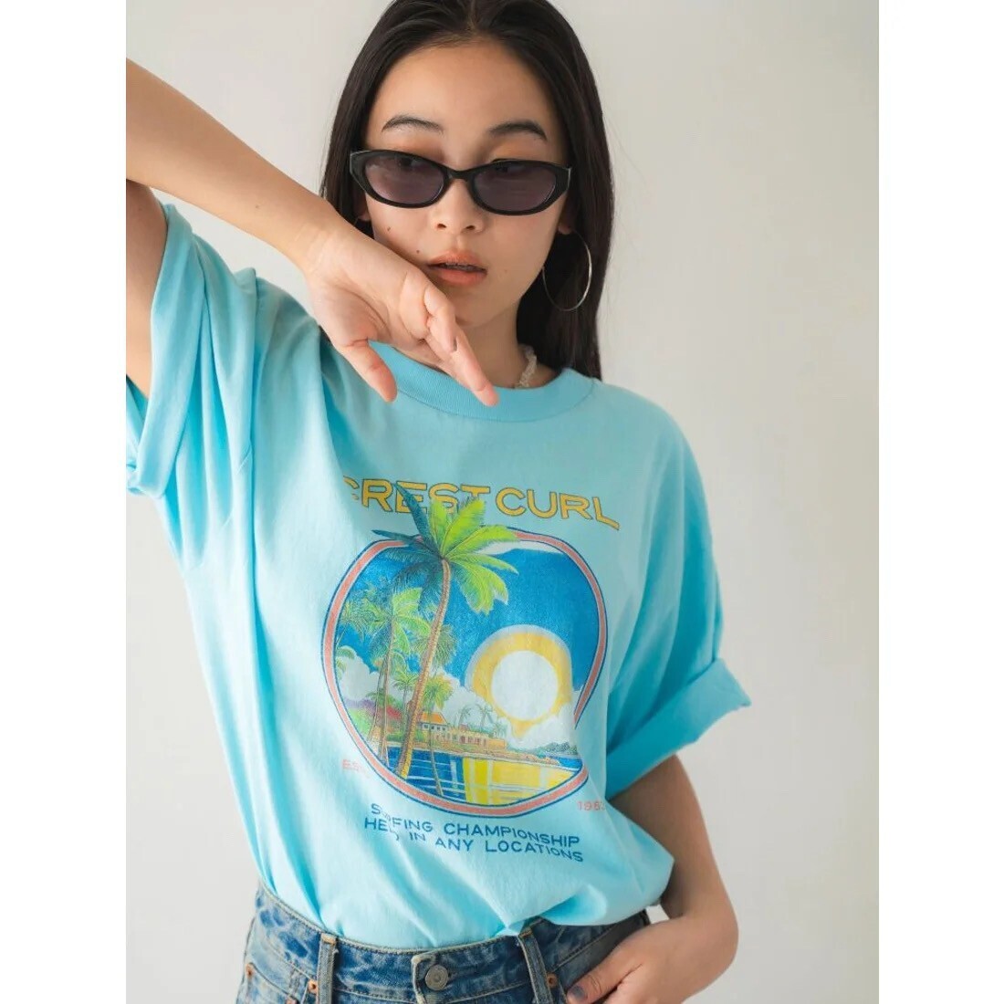 Ungrid CREST CURLロゴTee (ブルー)