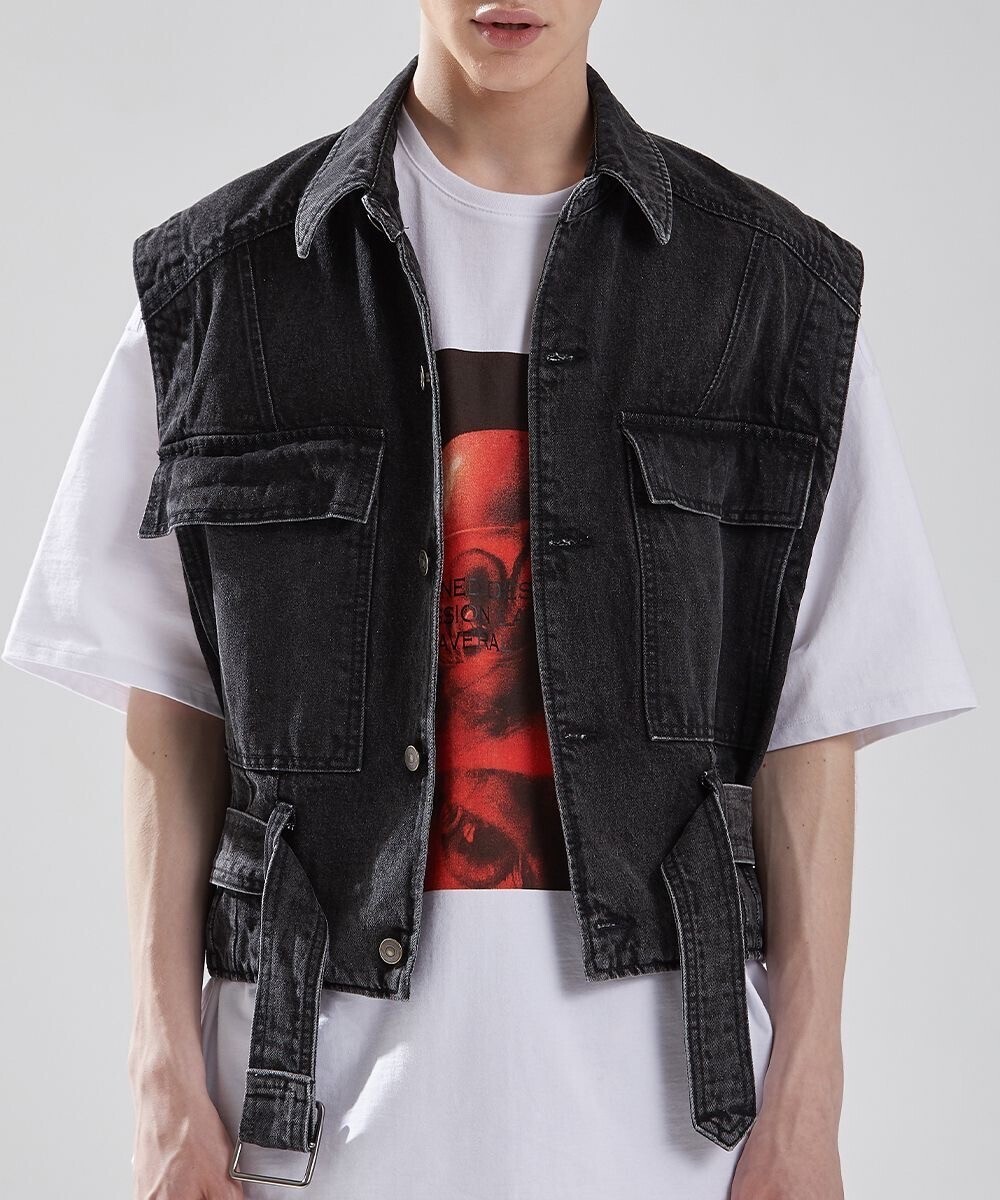 MAISON MINED BLACK WASHED DENIM VEST