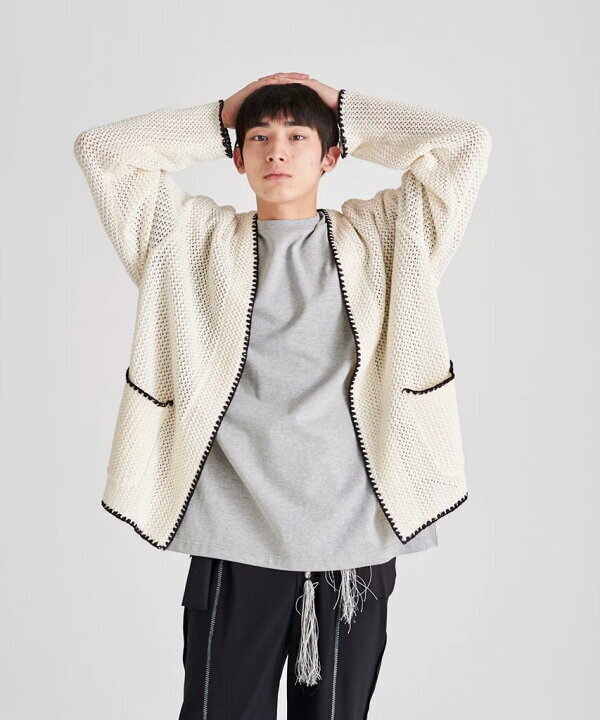 DISCOVERED SHELL STITCH MESH KNIT CARDIGAN