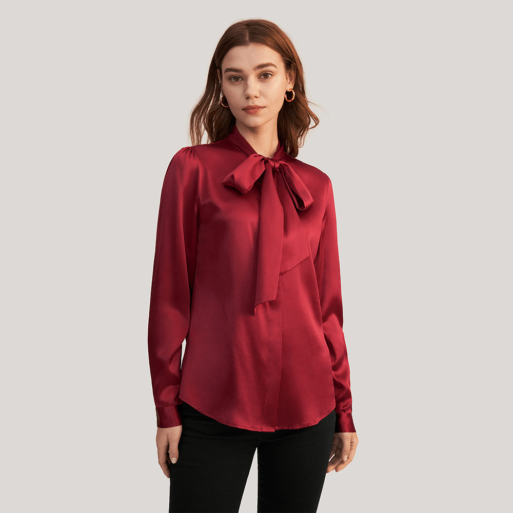 LILYSILK LILYSILK シルク シャツ 上品 ネック ボウタイ 長袖 シルクブラウス
