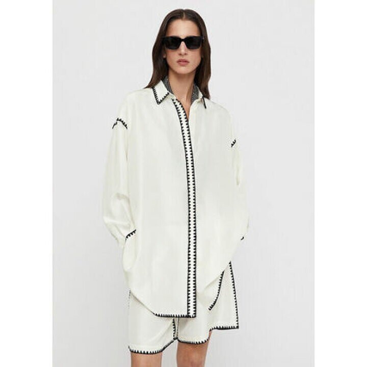 TOTEME Long embroidered silk shirt bone