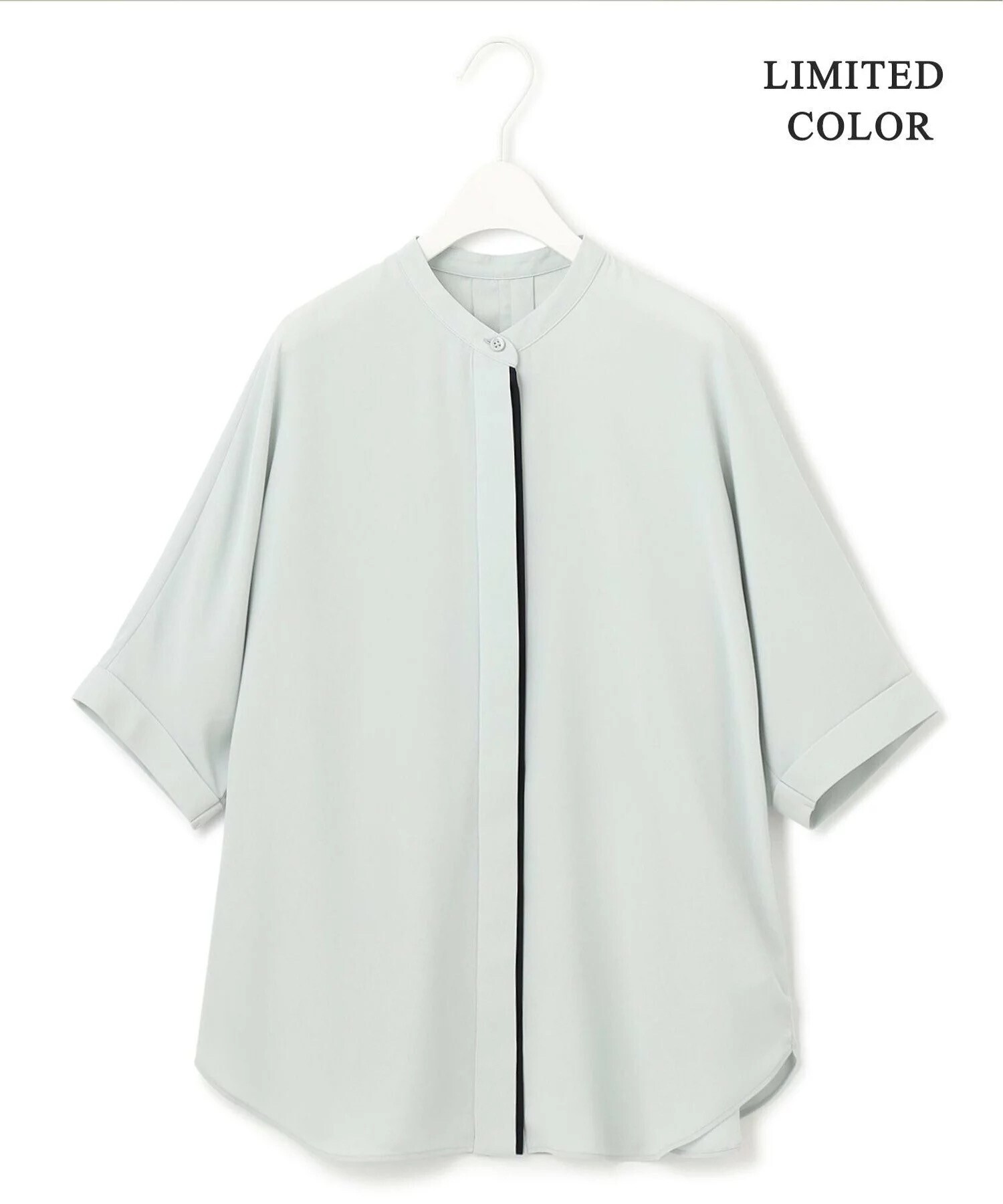 ICB BackSatinAmunzen 5分袖バンドカラーブラウス