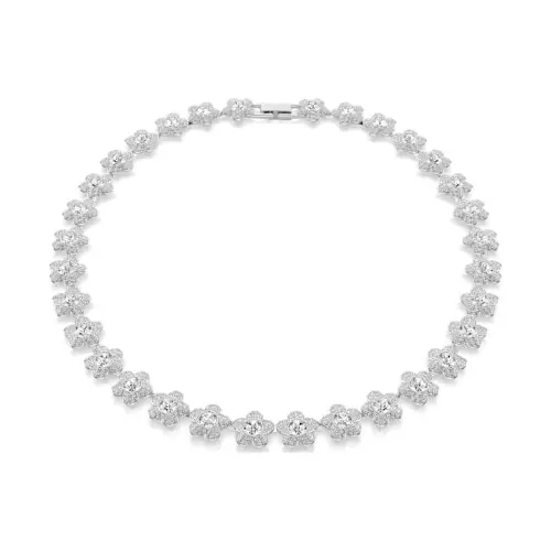 SWAROVSKI ネックレス ラウンドカット, フラワー, ホワイト, ロジウム・プレーティング
