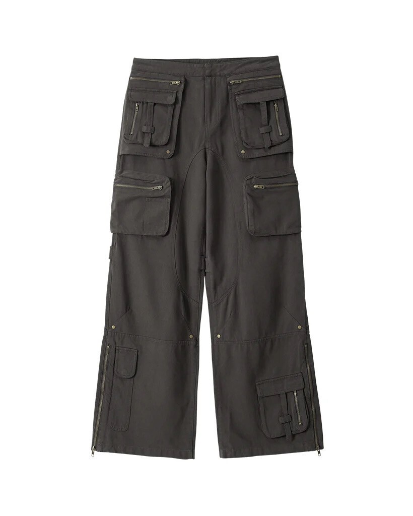 WOOALONG Lowrise Washed Curve Cargo Pants - KHAKI