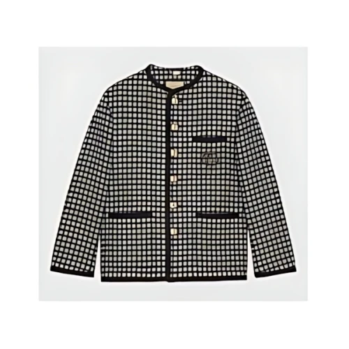 GUCCI GIACCA IN LANA A QUADRETTI CON INCROCIO GG