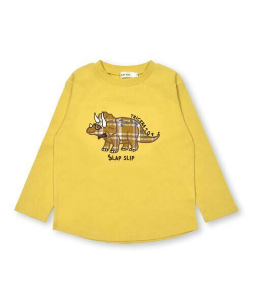SLAP SLIP チェック柄恐竜パッチ刺しゅう長袖Tシャツ