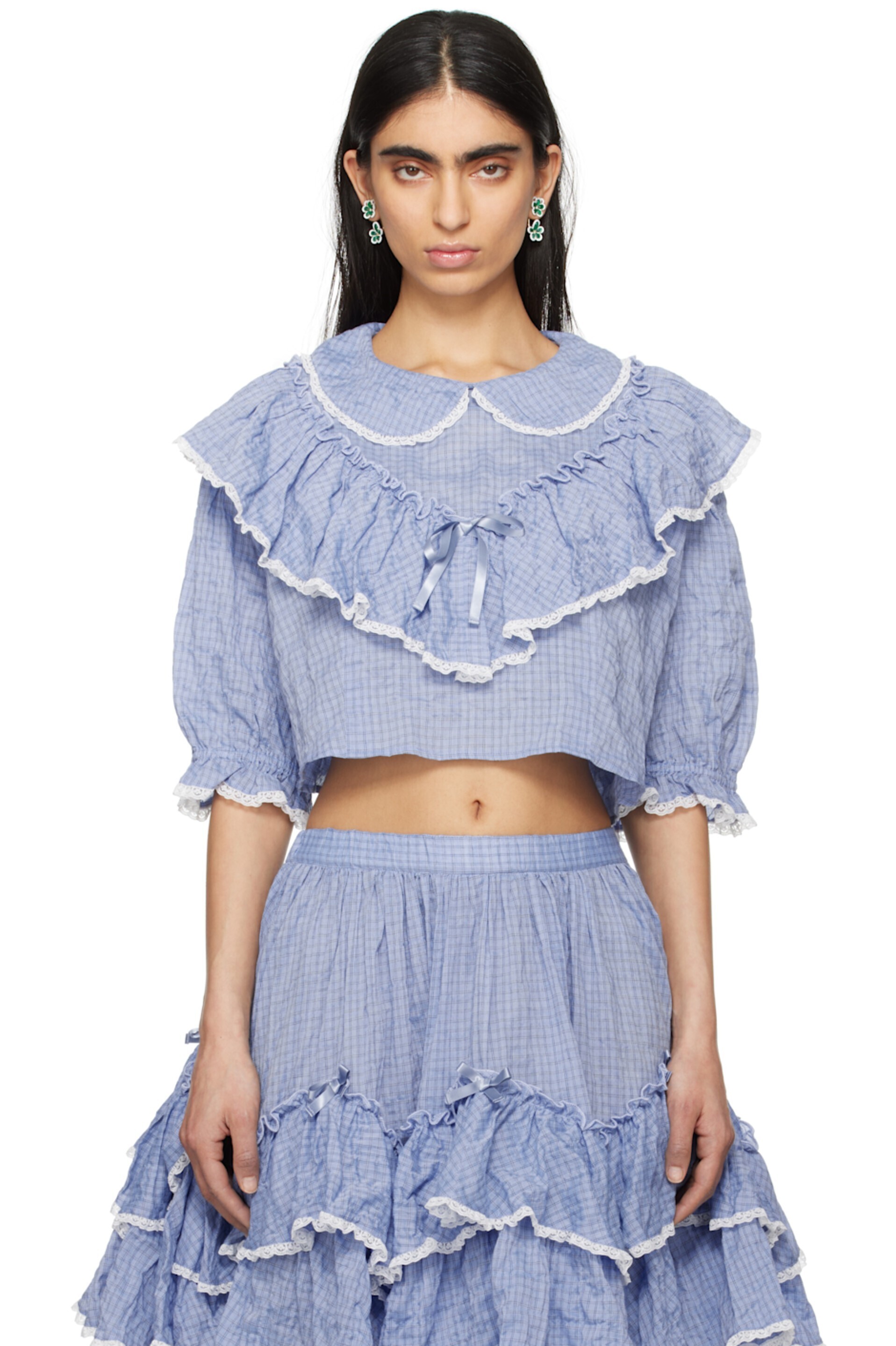 JENNY FAX Blue Cotton Blouse