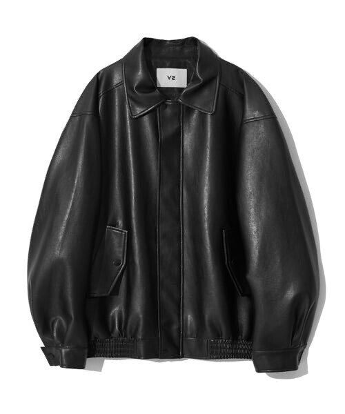 VTWO 465-3 VEGAN LEATHER OVERFIT JACKET_BLACK
