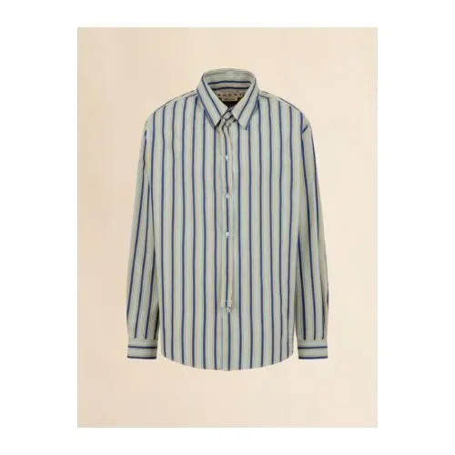 MARNI グリーン ネックストラップ付きストライプ入りポプリンシャツ