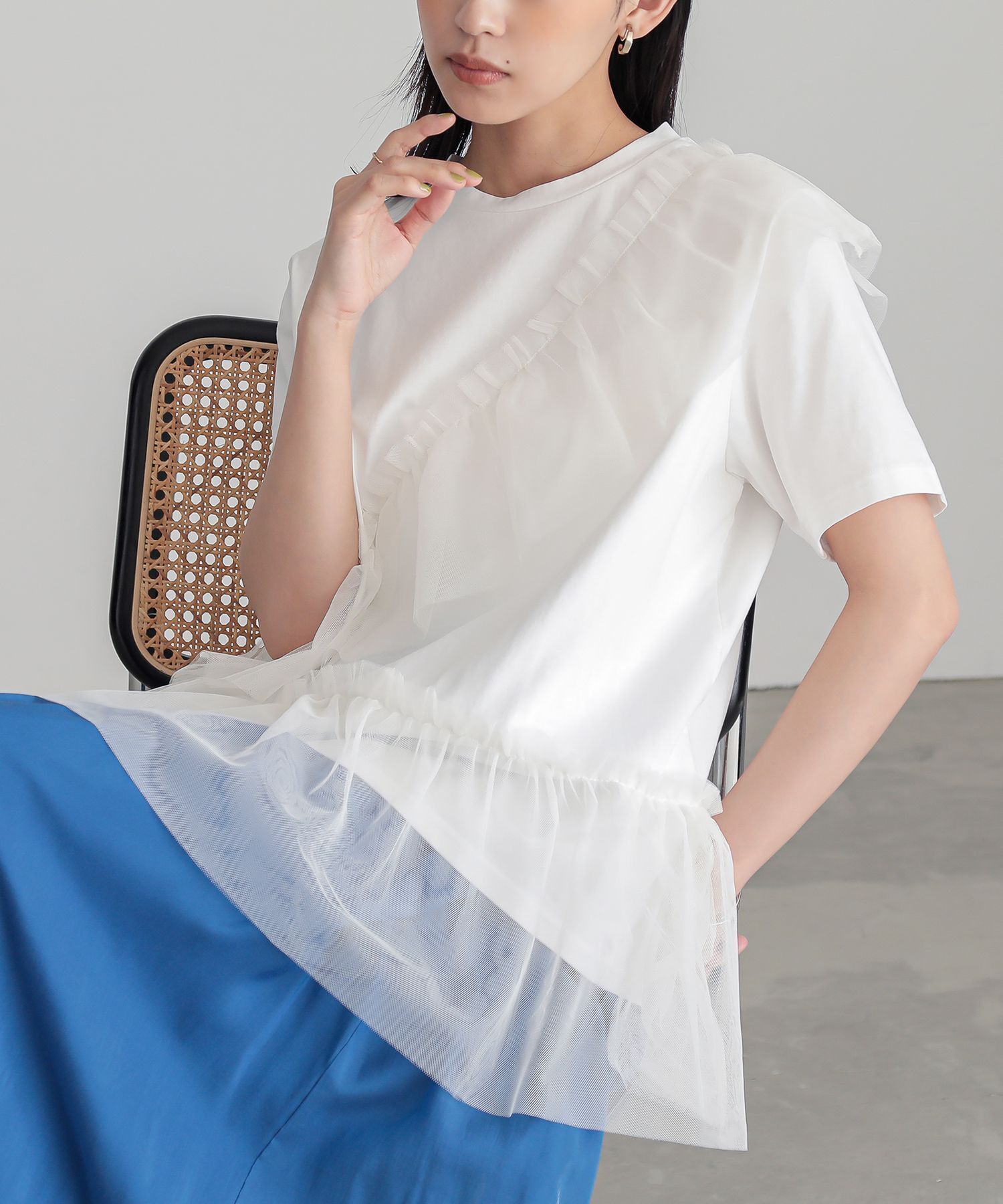 n'OrLABEL n'OrLABEL冷感キープチュールフリルドッキングカットソー