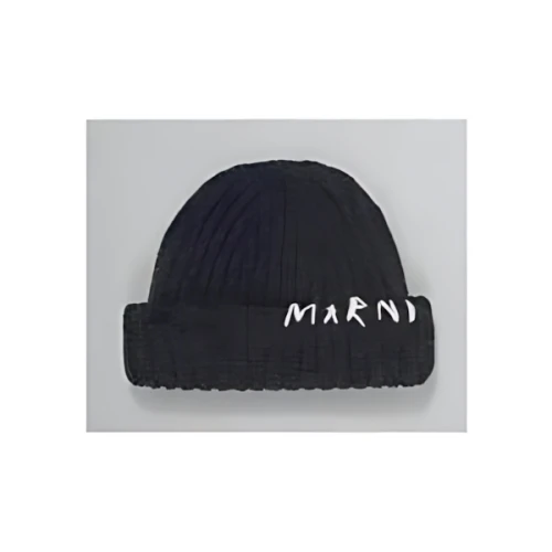 MARNI ダークグレー ハンドメイドステッチロゴ付き リブビーニー
