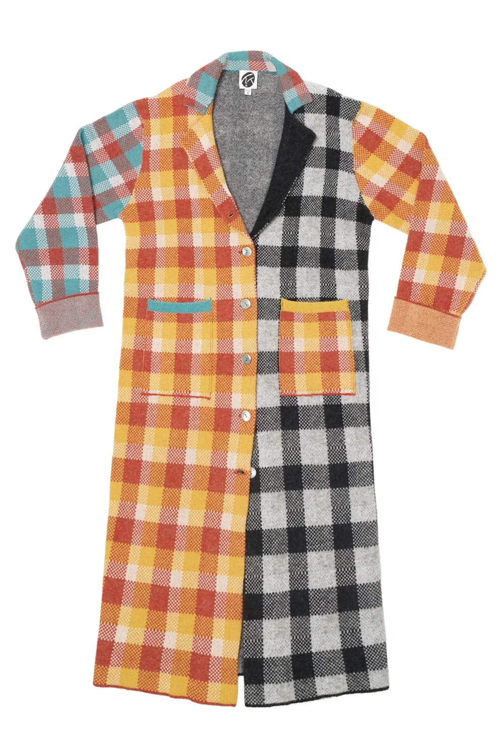 YANYAN BAO PLAID COAT IN PERSIMMON/BLACK/BLUE JACQUARD