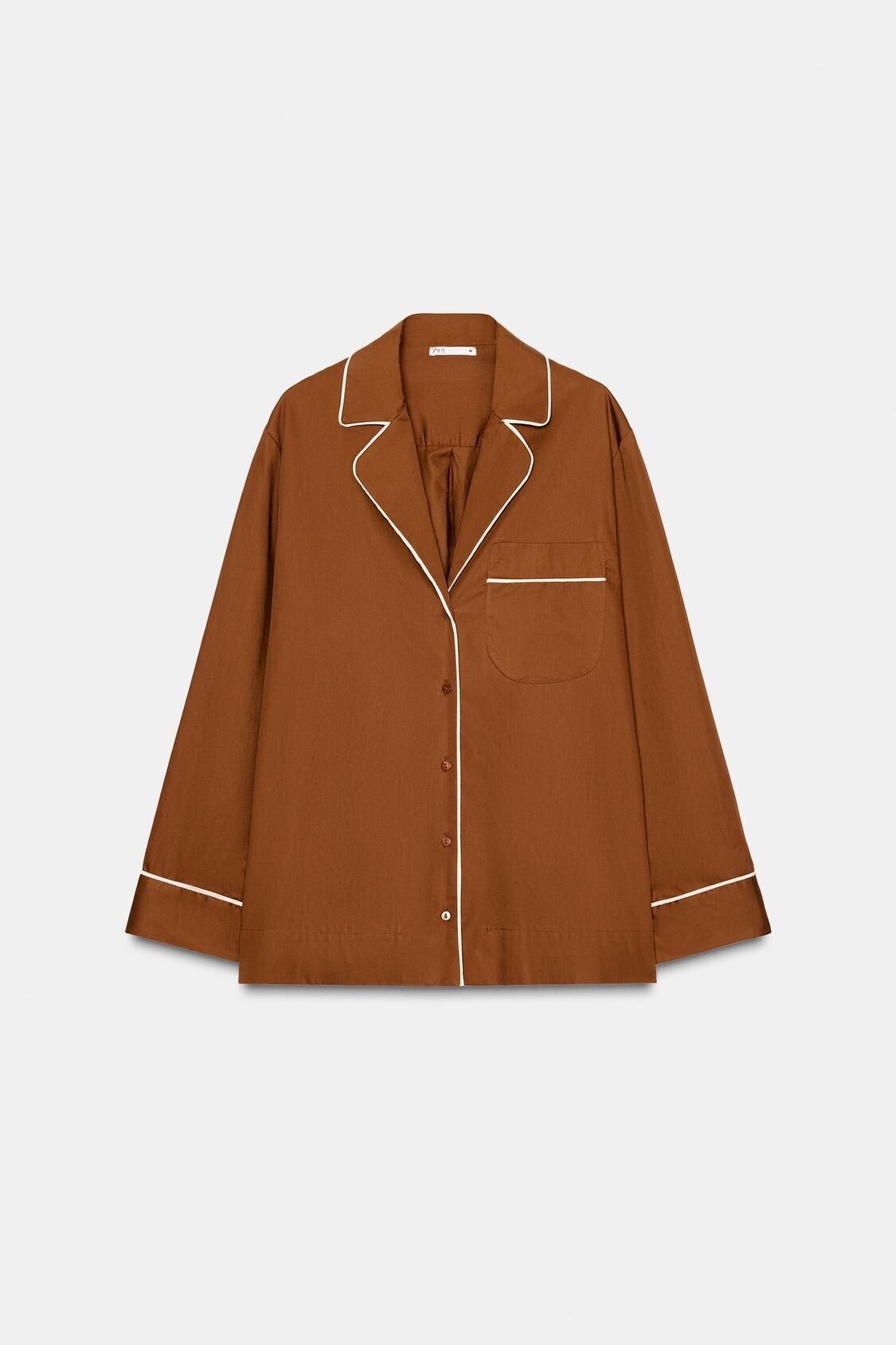 ZARA コントラストパイピング ポプリンパジャマシャツ