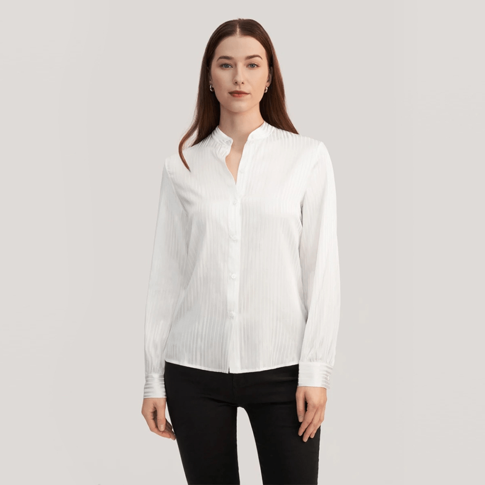 LILYSILK LILYSILK シルク シャツ 定番スタンドカラー 長袖ストライプ柄