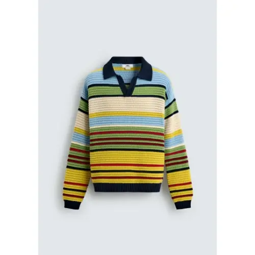 ZARA ストライプジャカードニットポロシャツ