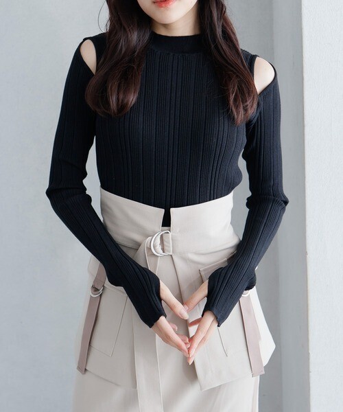 LADYMADE スリットショルダー２WAYリブニット