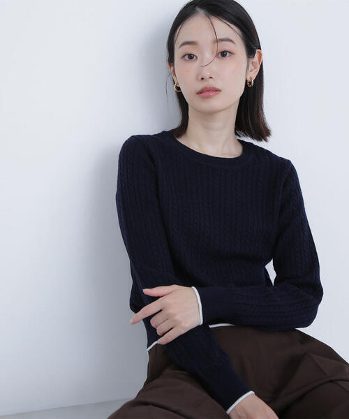 NATURAL BEAUTY BASIC バイカラーラインミニケーブルニット