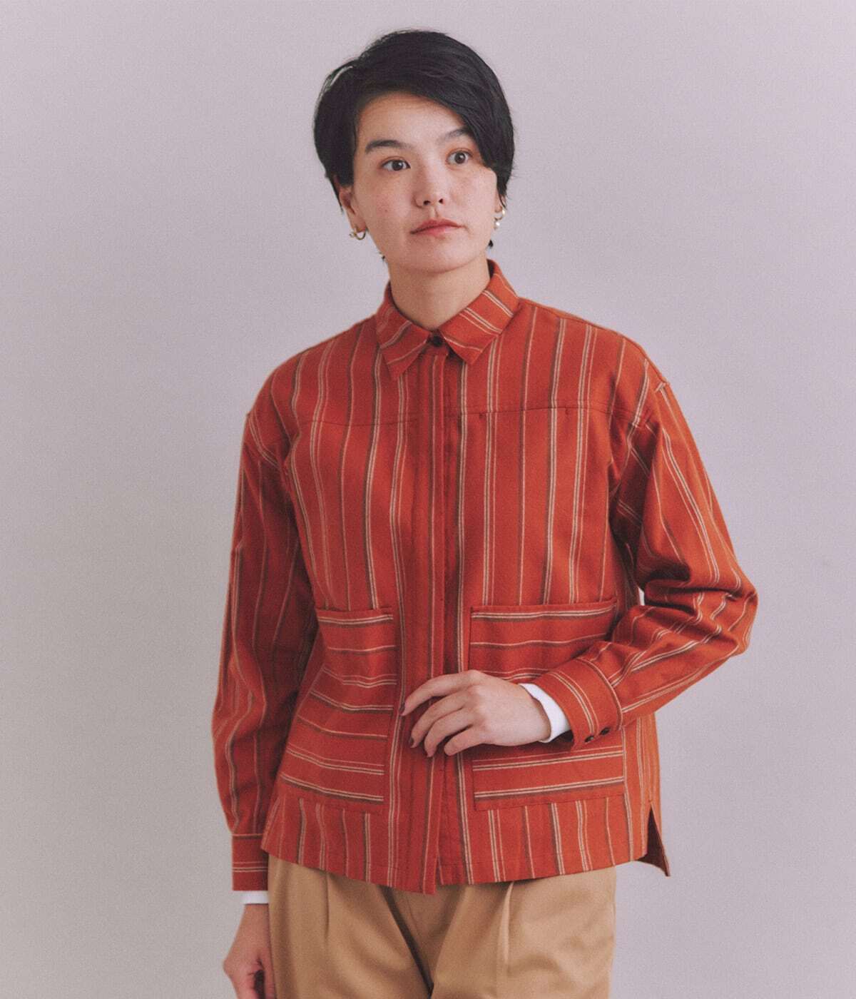 SIPULI Organic Cotton Stripe ビッグポケットシャツ