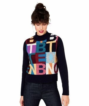 BENETTON バージンウールロゴ短丈チビハイネックニット・セーター(