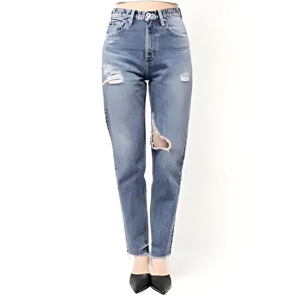 GYDA ハイウエストVintage Edge ダメージストレートデニムパンツ