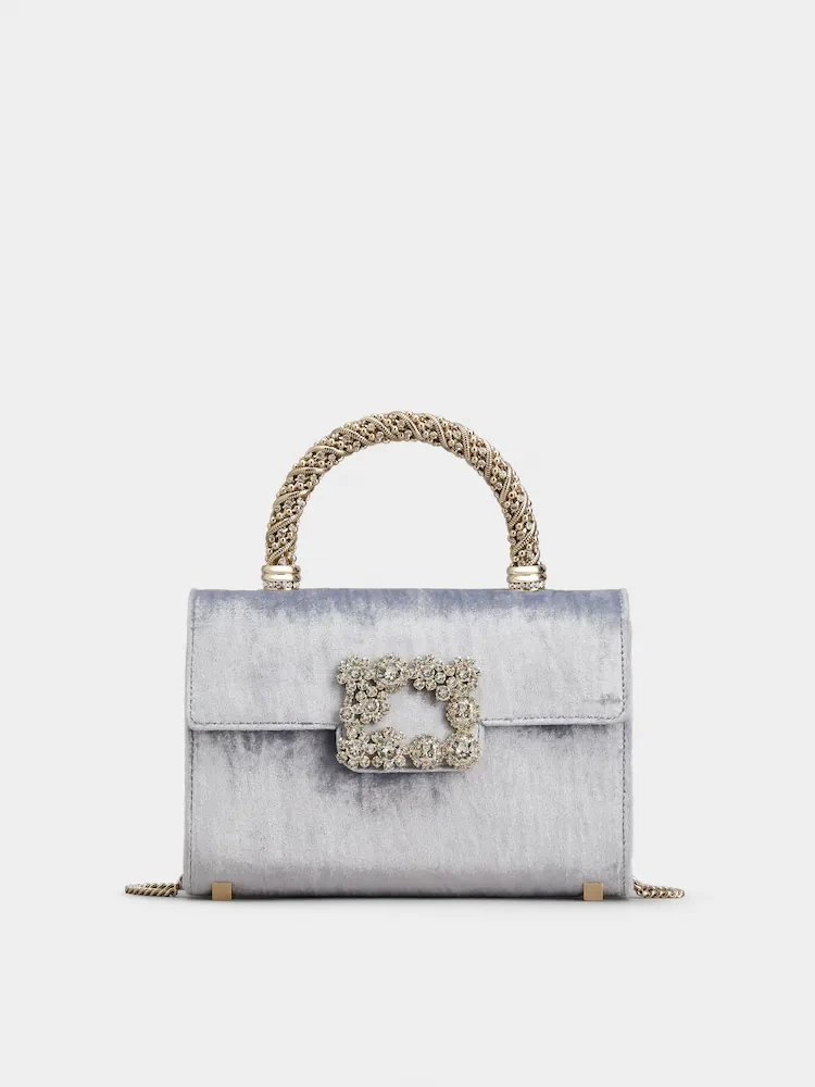 Roger Vivier 「フラワー ストラス」 ジュエル バックル ベルベット クラッチ ミニ