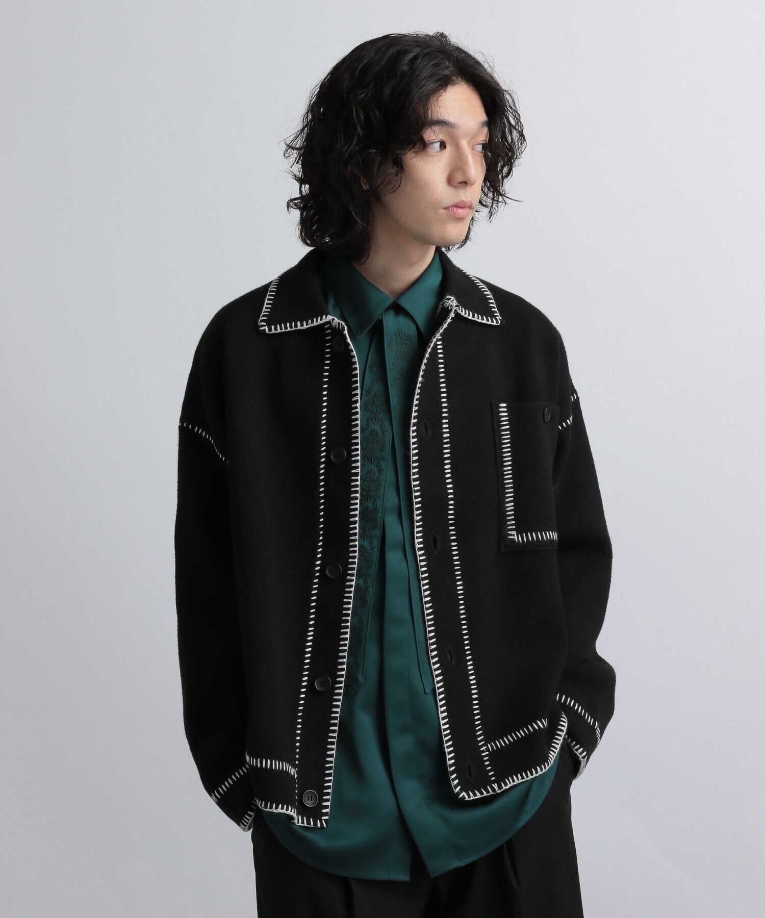 HARE ブランケットステッチシャツニット