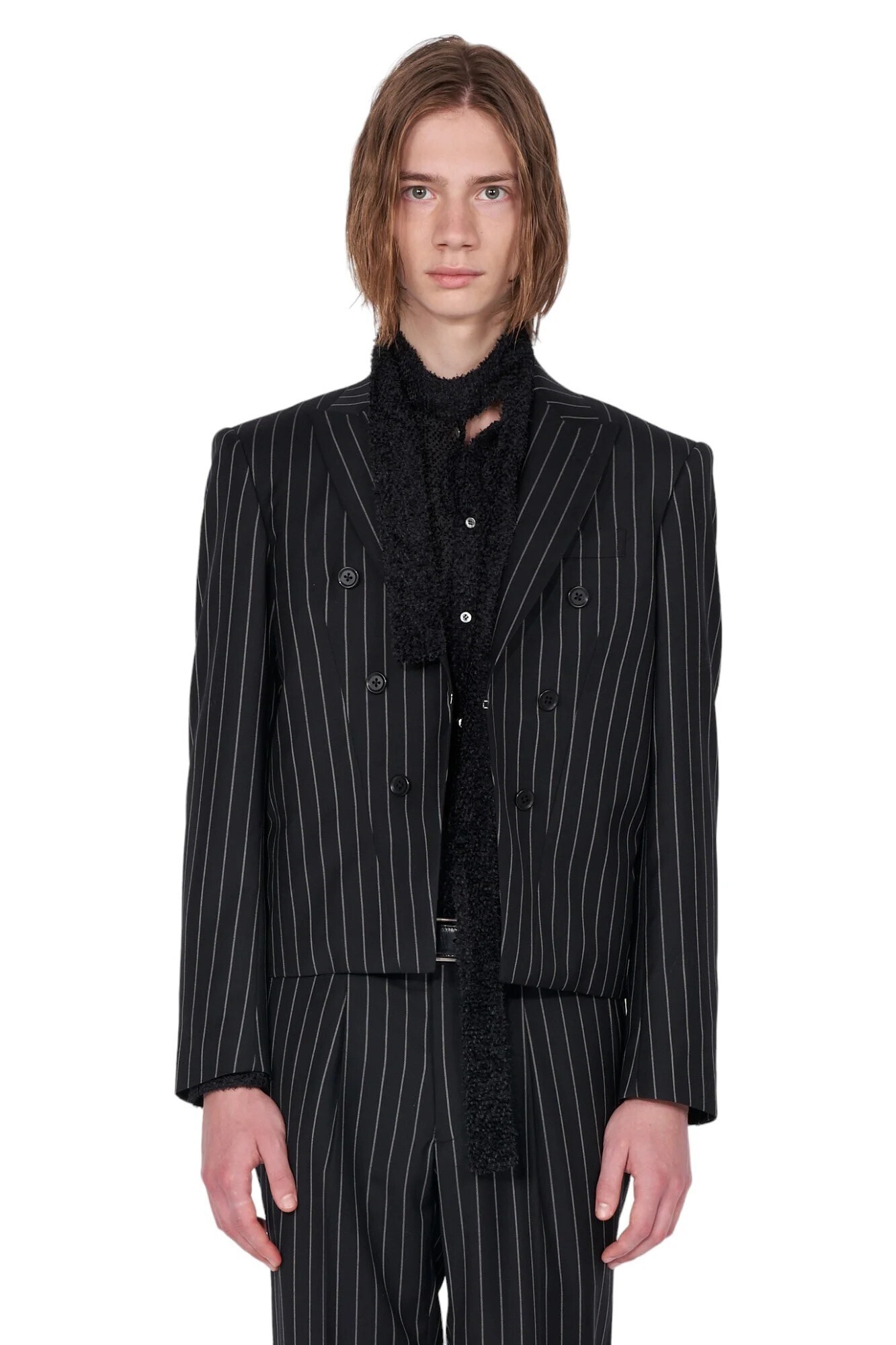 GALAABEND Wool Stripe Spencer Jacket BLACK ×WHITE