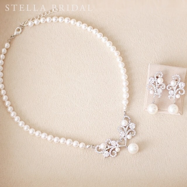 Stella Bridal キュービックジルコニア ウェディングジュエリーセット アニータ ペルル / ネックレス・ピアス＆イヤリング