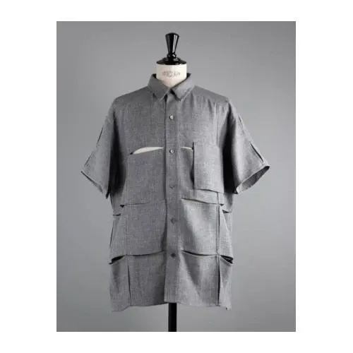 POSTELEGANT LINEN WOOL REVER PATCHWORK SHIRT