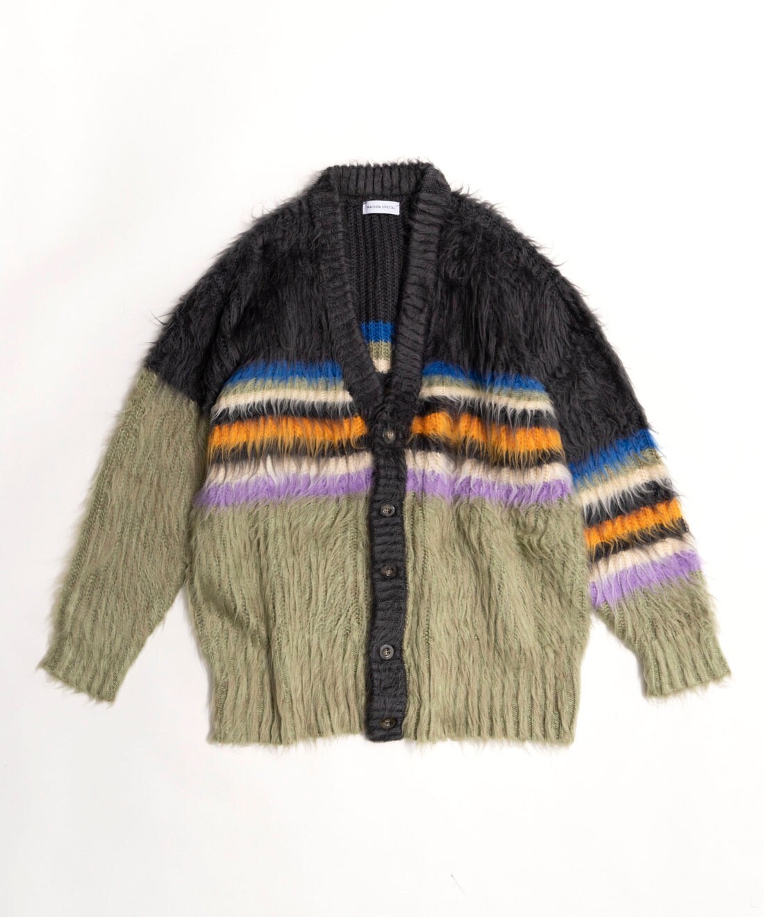 MAISON SPECIAL Multi Border Shaggy Cardigan