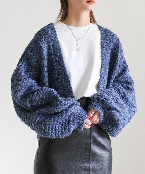 select MOCA 2022 AW ケーブル編みオーバーニットショートカーディガン