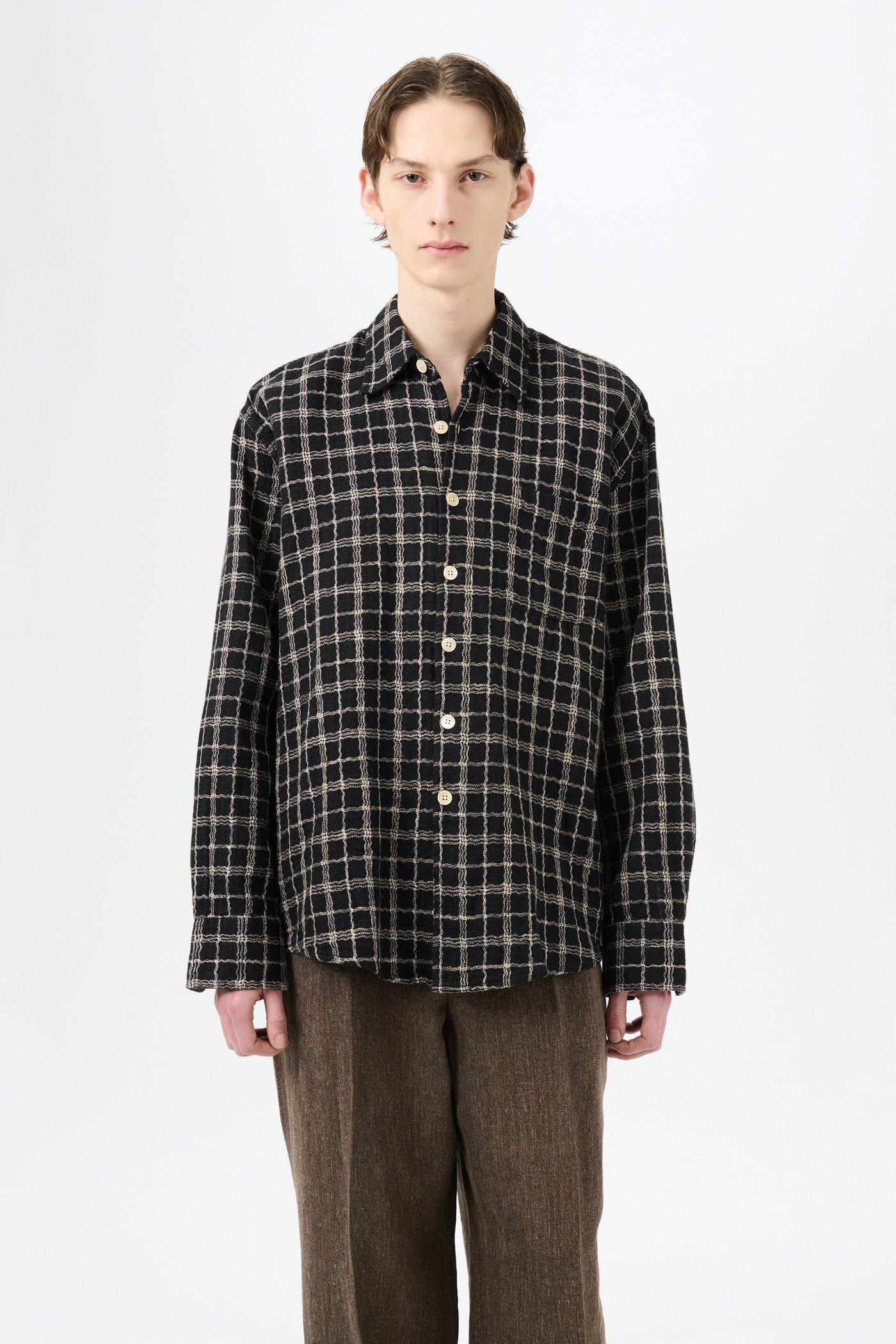 Our Legacy Black Fishnet Cloth Casual Button Up Shirt