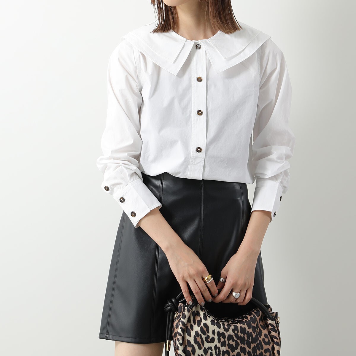 GANNI Cotton Poplin Double-Collar Shirt