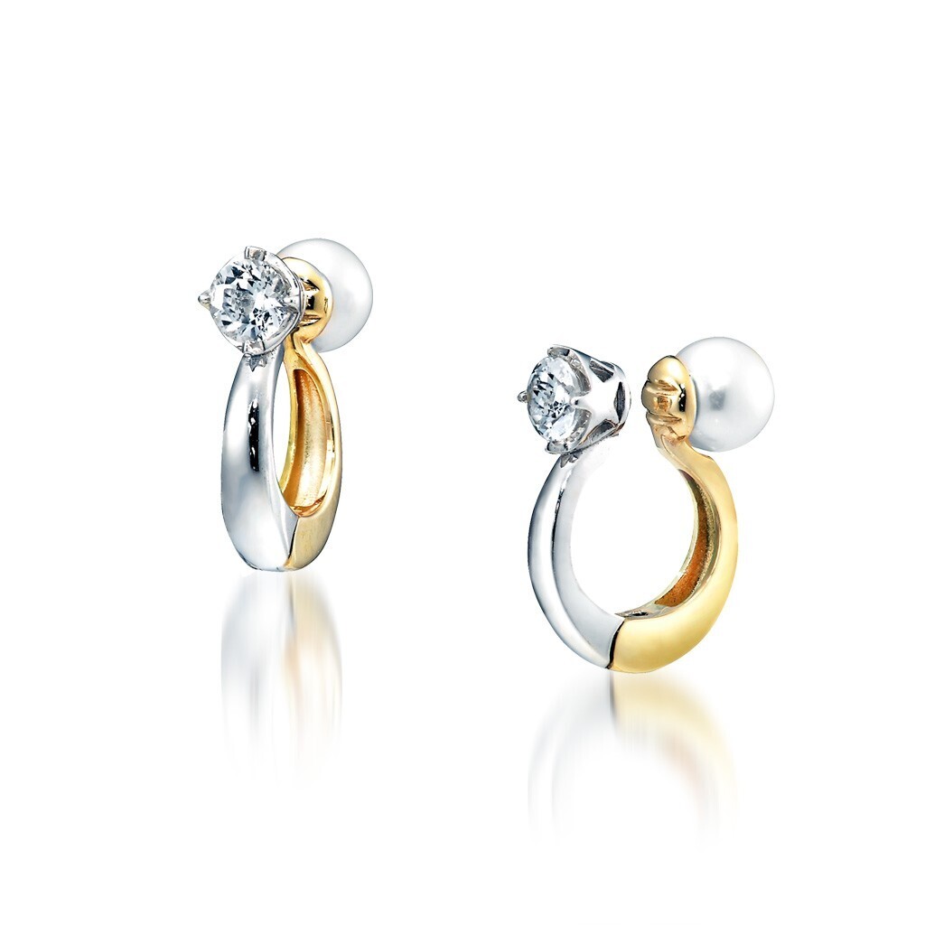 STAR JEWELRY K10 イヤリング WHITE TOPAZ & PEARL CLIP EARRINGS