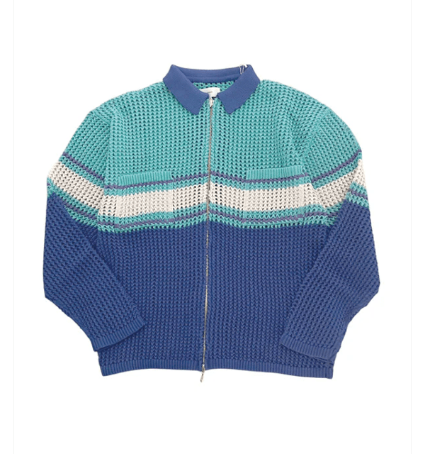 THE JEAN PIERRE Zip Mesh Knit Shirt - TURQUOIS -
