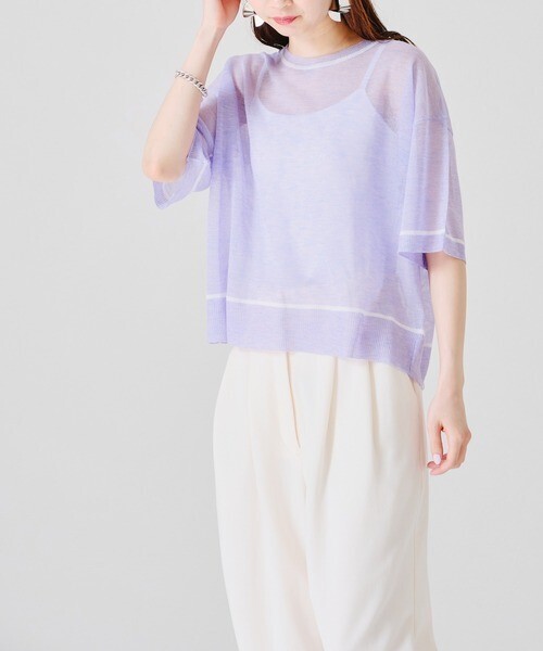 acro 配色ラインシアーニットTシャツ