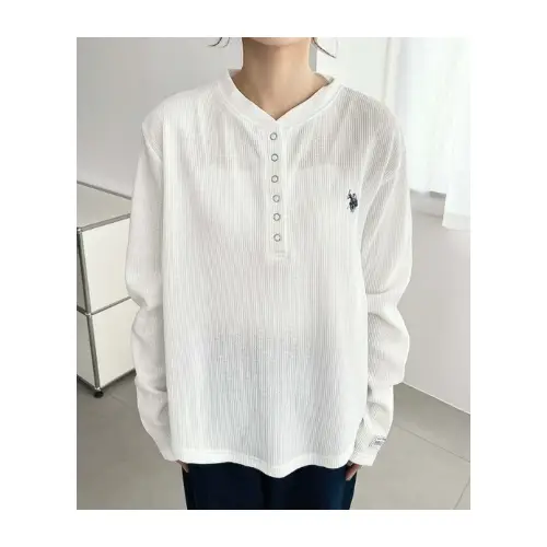 U.S. POLO ASSN. ワンポイント刺繍長袖ワッフルヘンリーネックプルオーバー