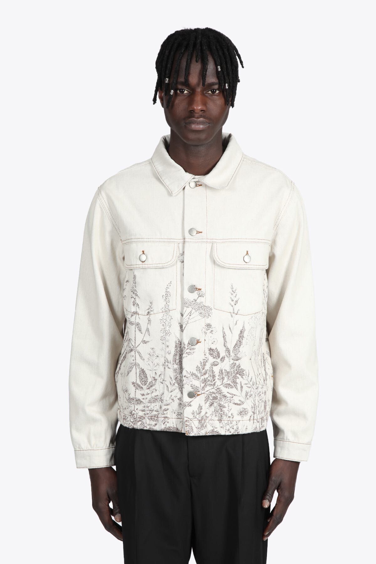 CMMN SWDN Ringo Boxy Fit Denim Jacket In Jacquard Denim Ecru Denim J