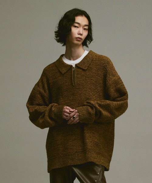 soerte Oversize half zip jacquard knit polo